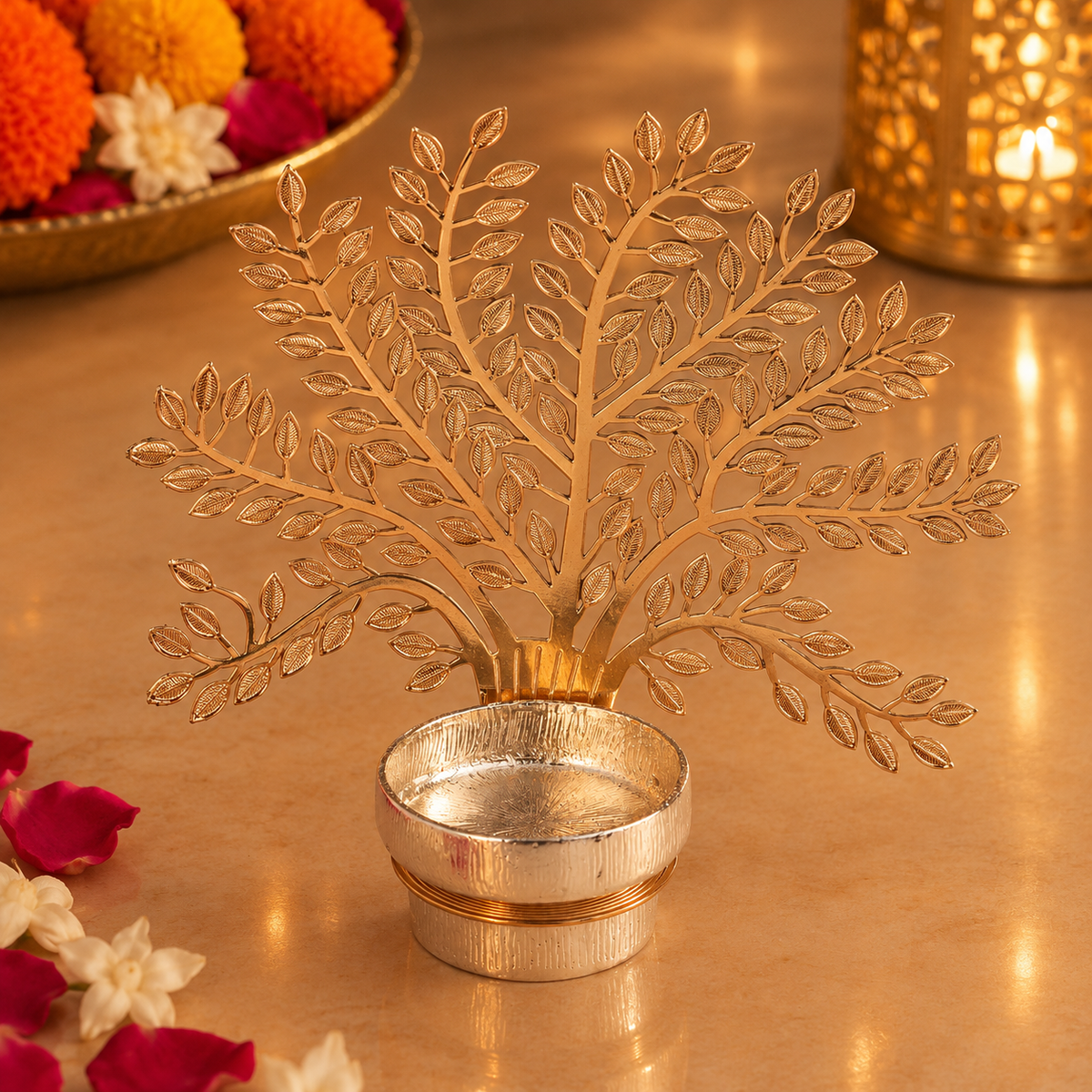Silver Plated Metal Alloy Tree of Life Shadow Diya