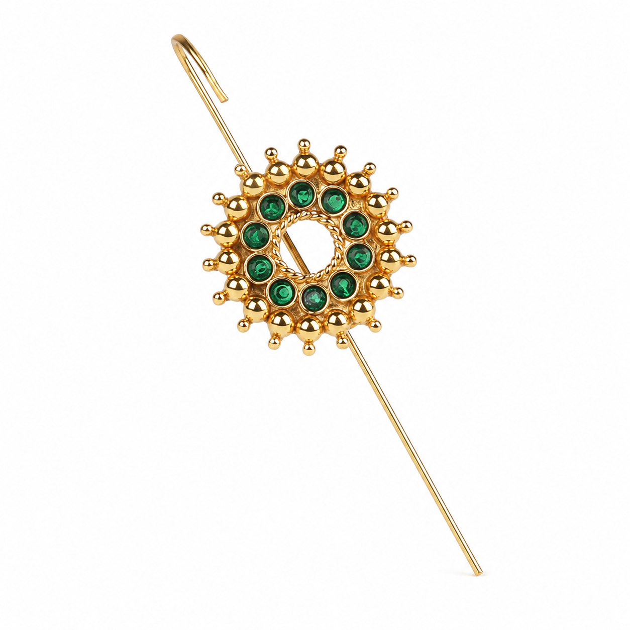 Green Karwar Motif Single Earcuff | 92.5 Silver | 22K Gold Plated