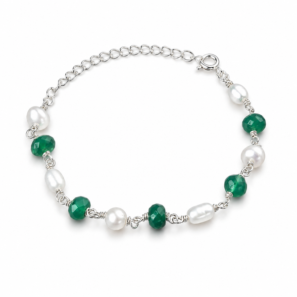 Green Onyx Stone with Pearls Bracelet