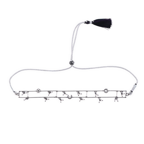 Silver Oxidized Multicharm Choker