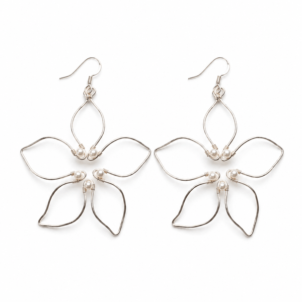 Silver floral pearl earrings