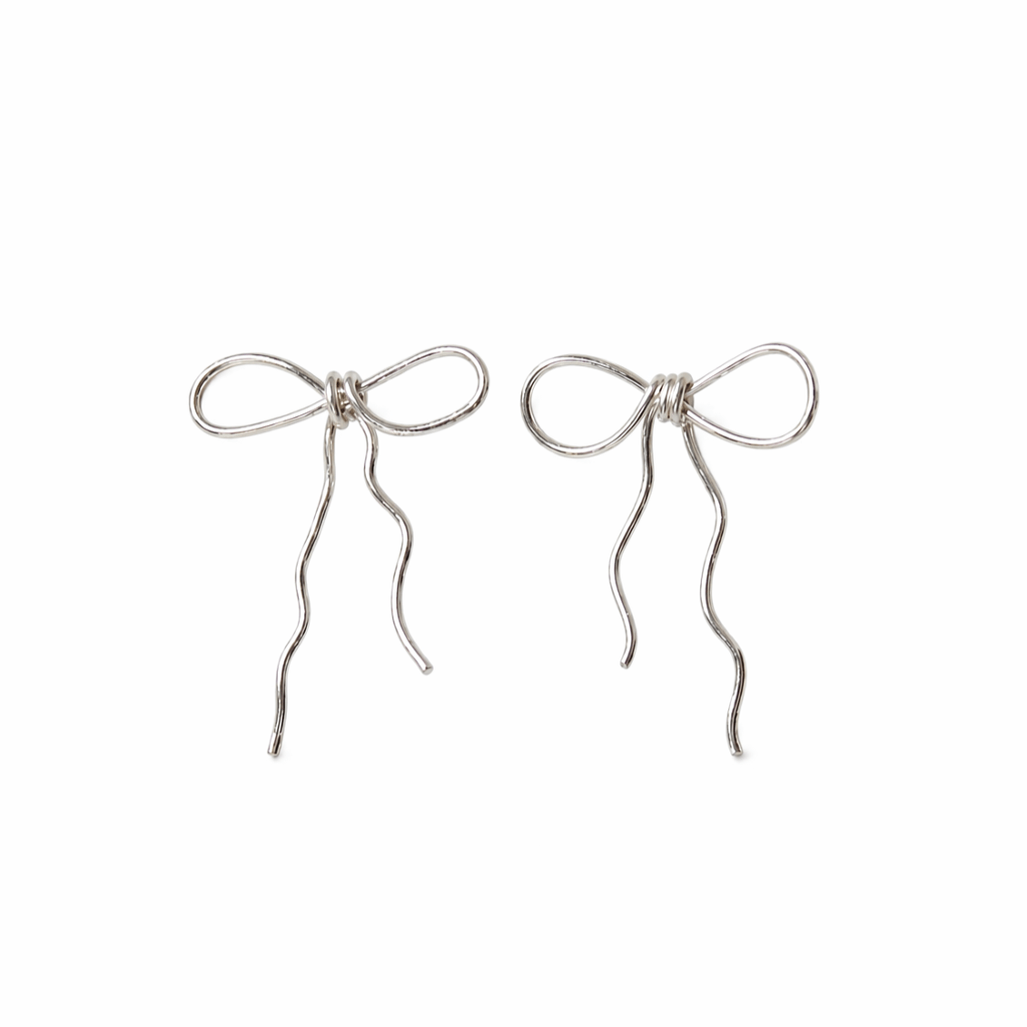 Silver bow earrings with wavy dangling design for women