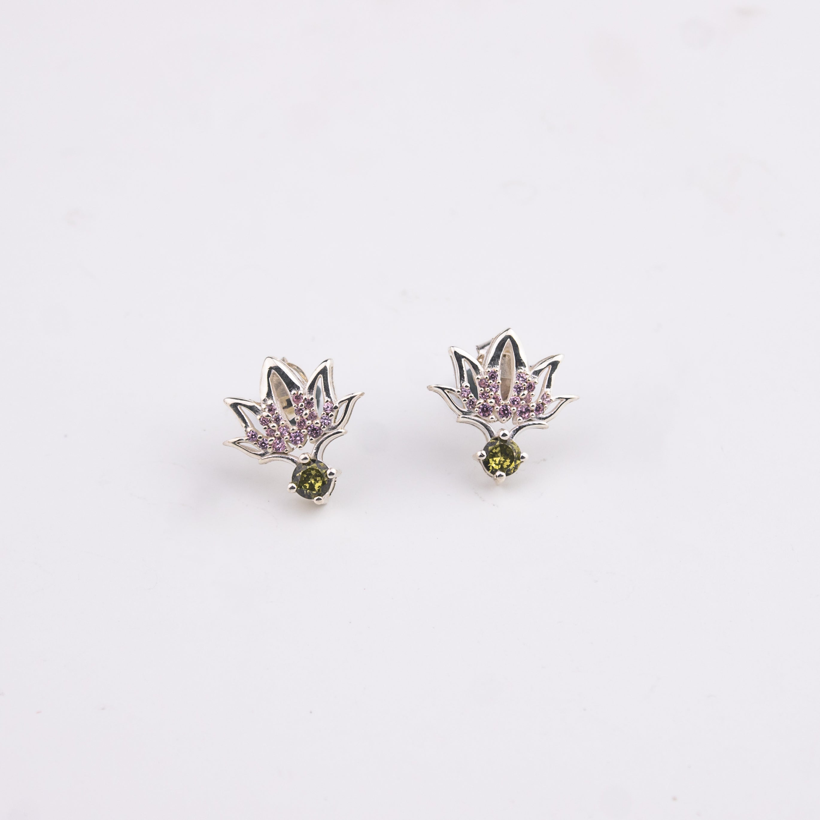 Silver CZ Lotus Earring