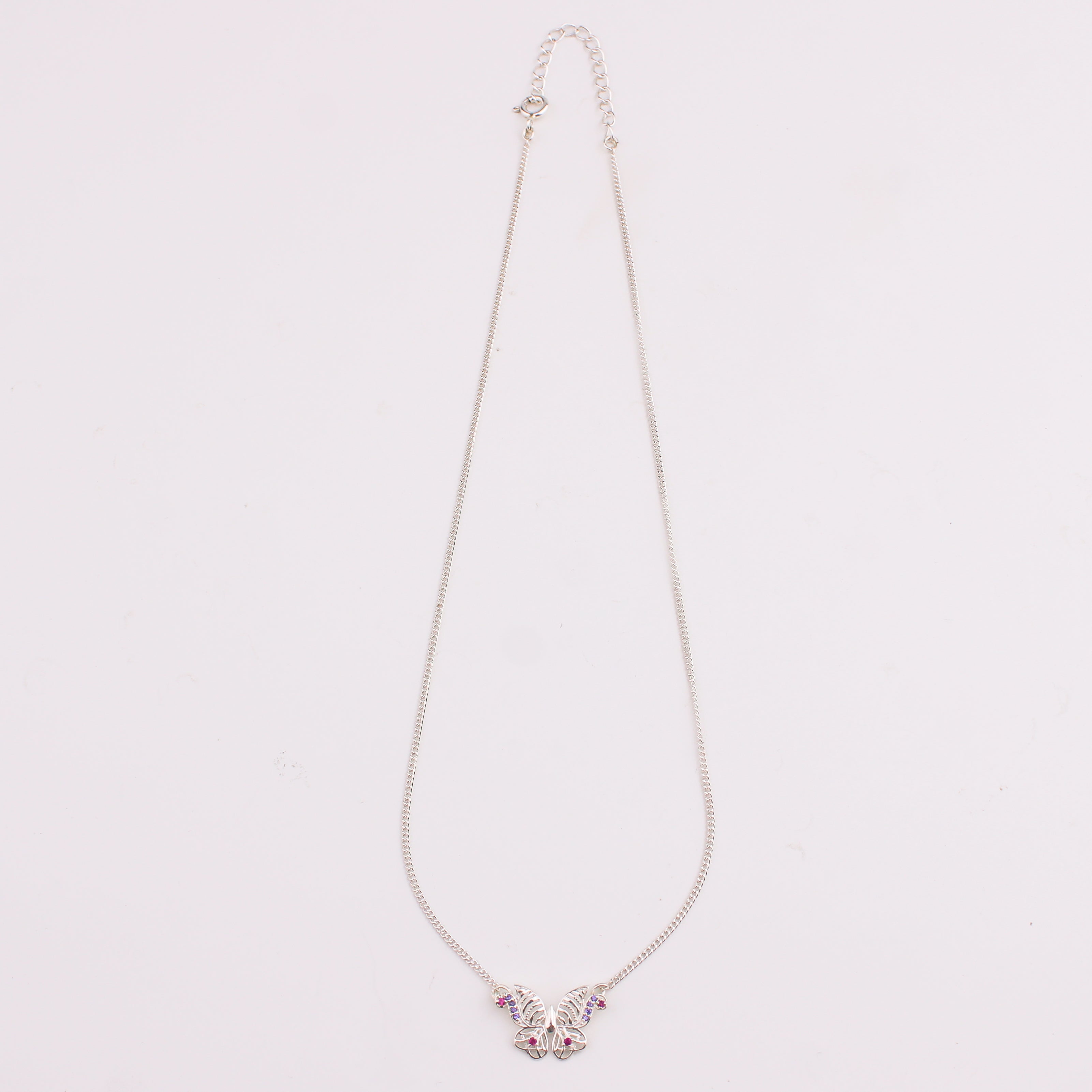 Silver CZ Butterfly Pendant Necklace