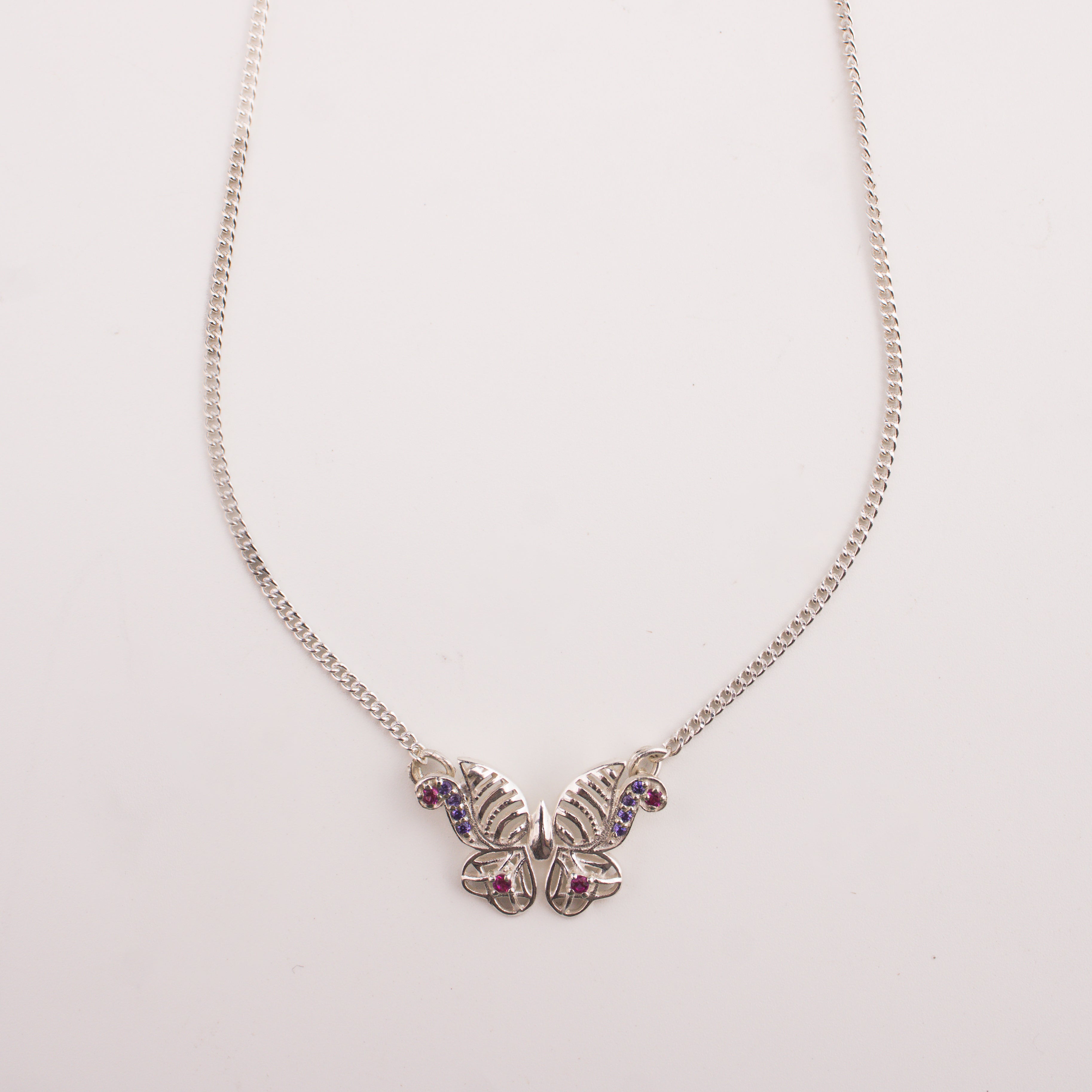 Silver CZ Butterfly Pendant Necklace