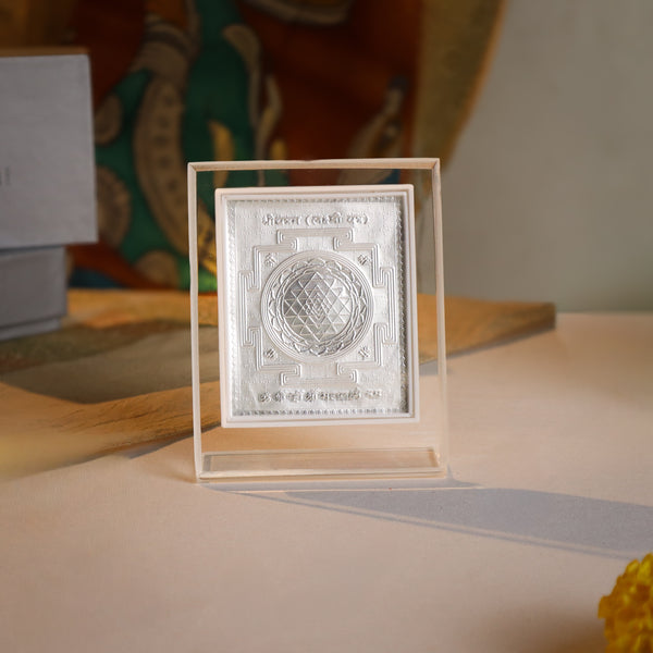 Silver Laxmi Yantra in display case