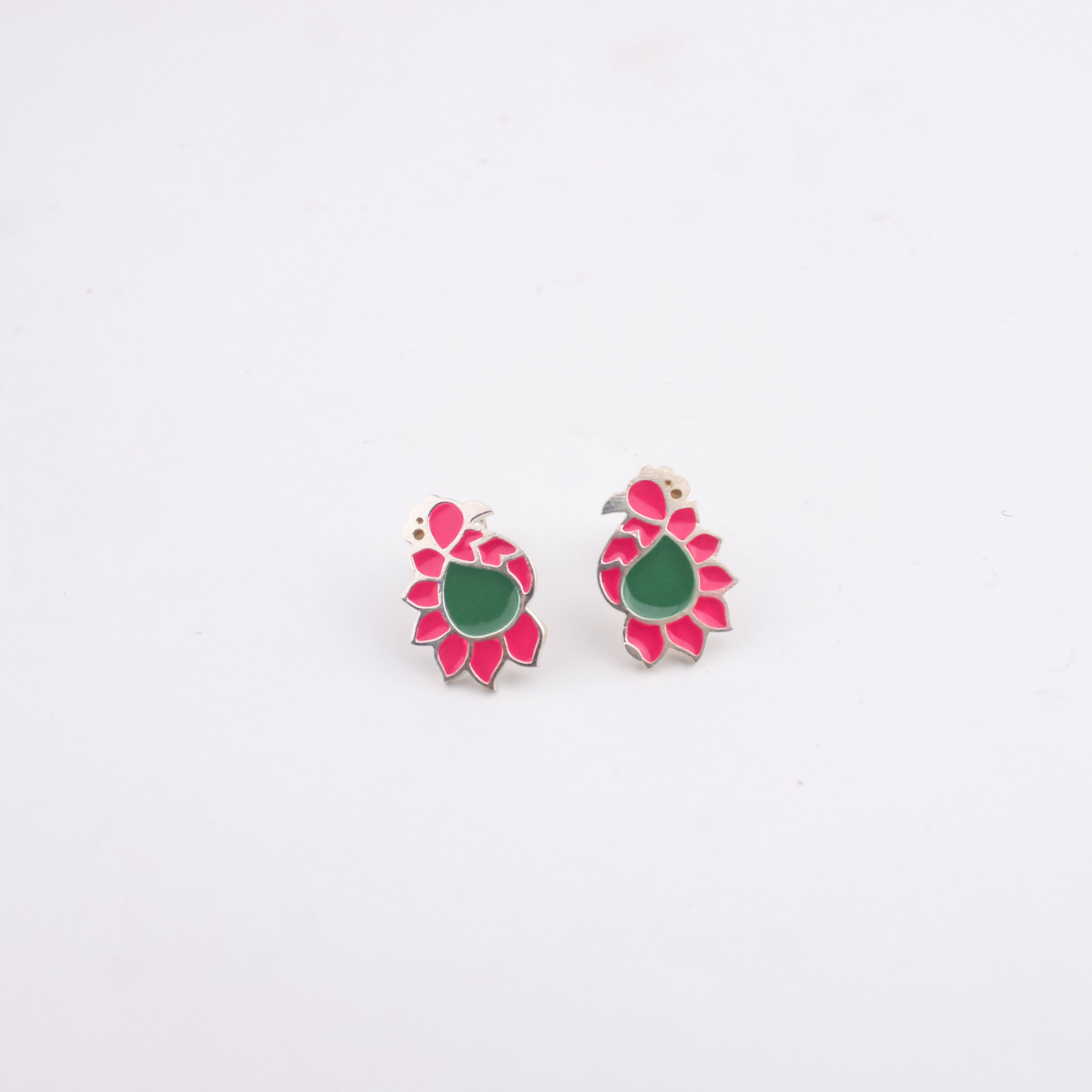 Pink and green Meena pendant earrings for jewelry