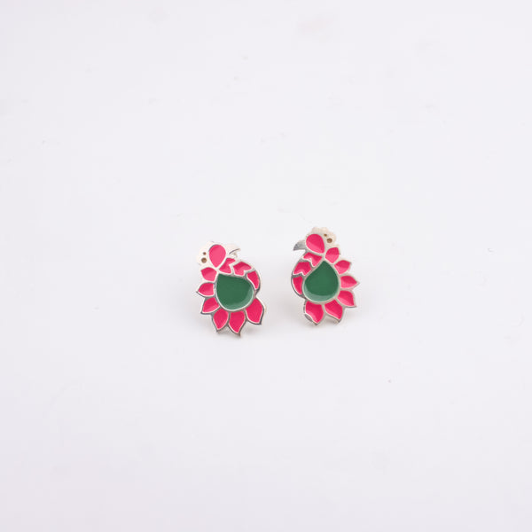 Pink and green Meena pendant earrings for jewelry