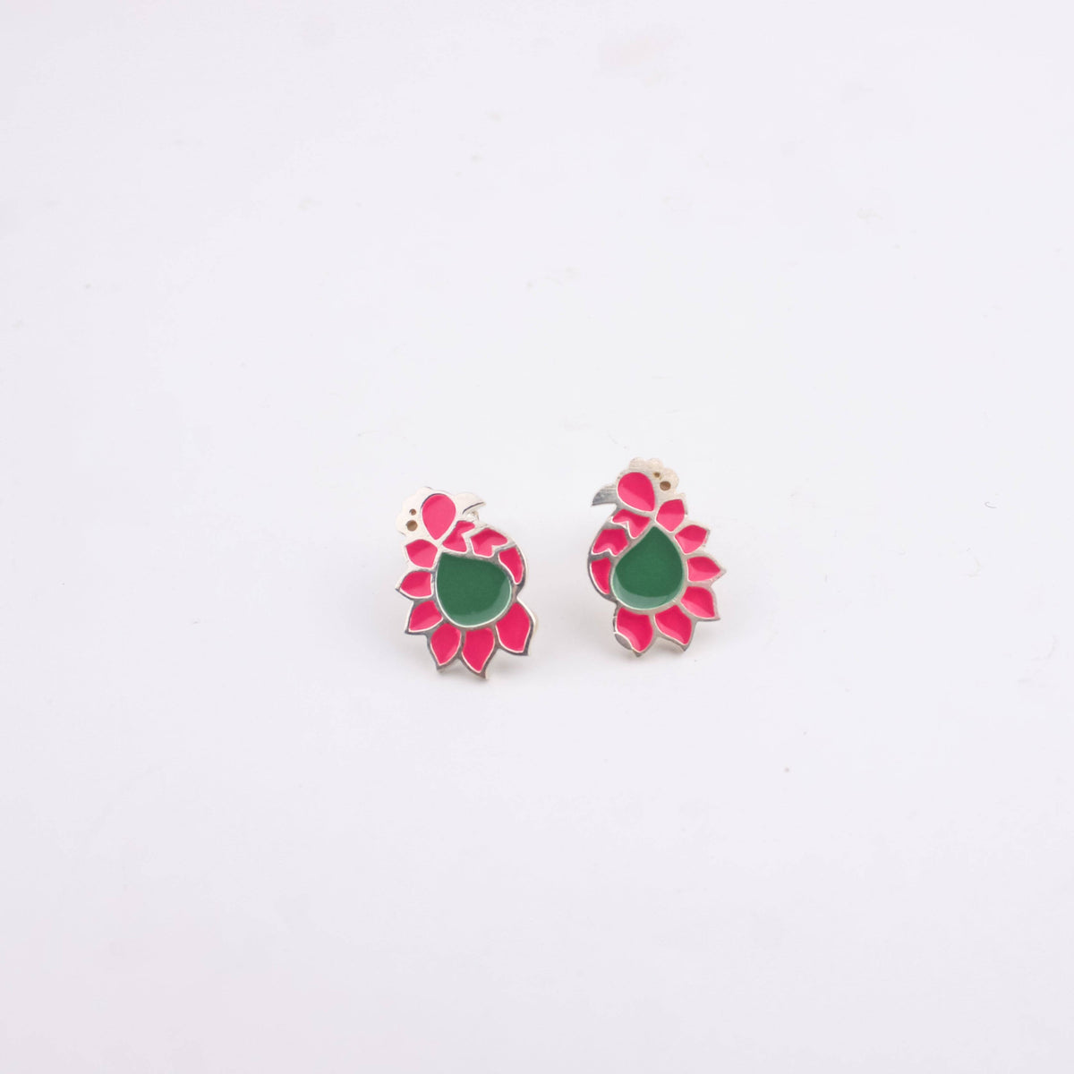 Pink and green Meena pendant earrings for jewelry