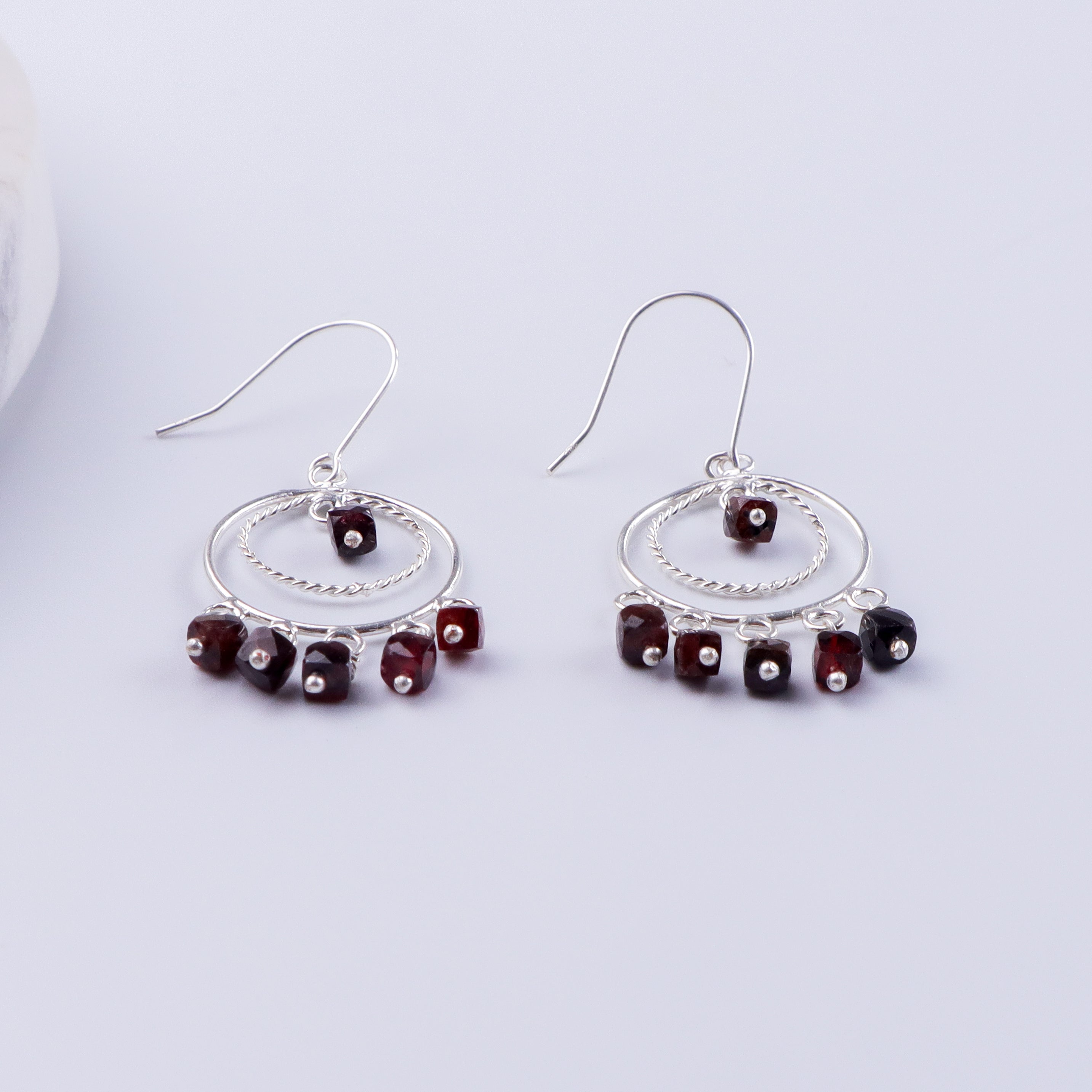 Garnet Chandbali | 92.5 silver earrings | size : small