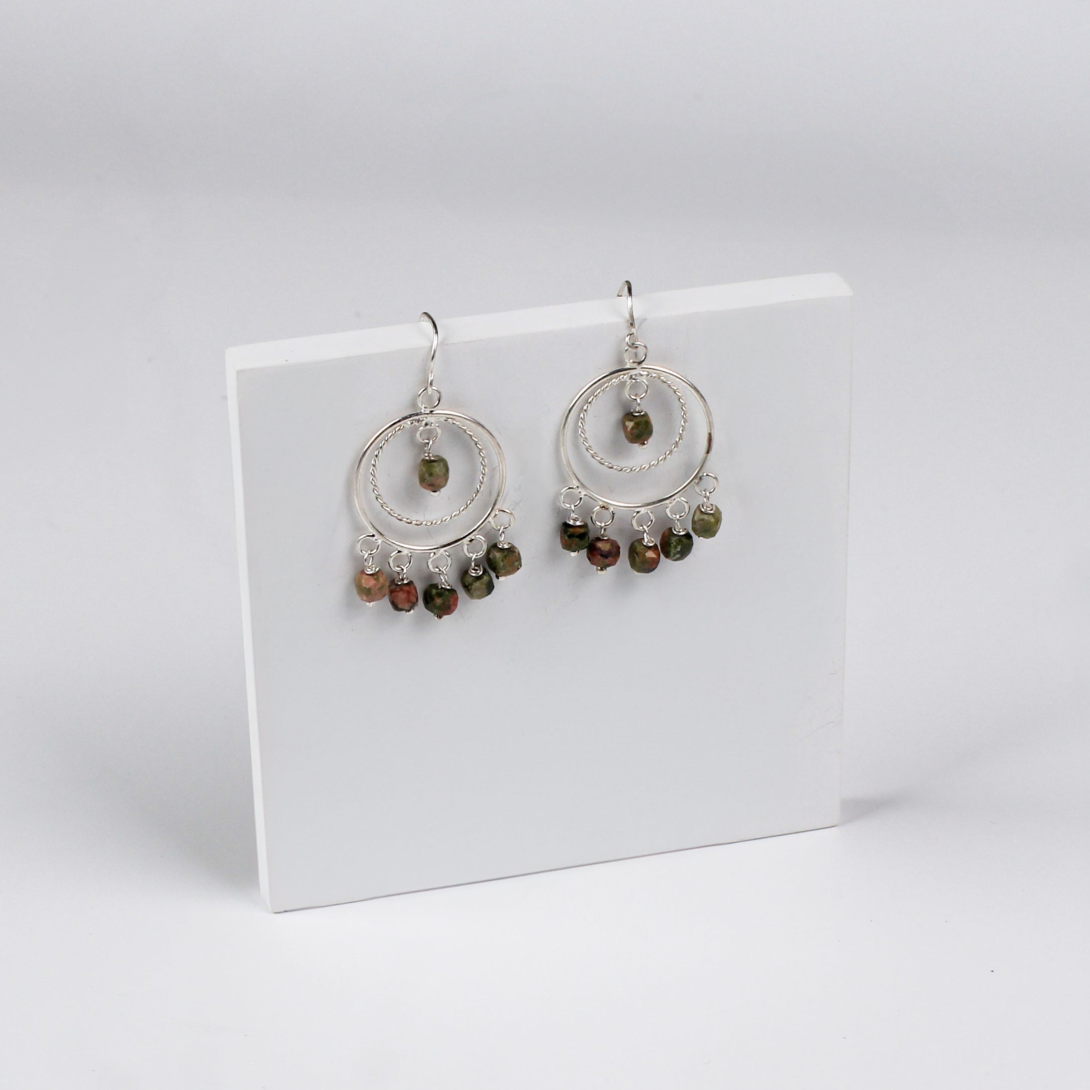 Unakite Chandbali | 92.5 silver earrings | size : small