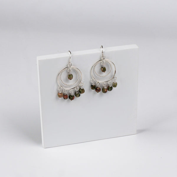 Unakite Chandbali | 92.5 silver earrings | size : small