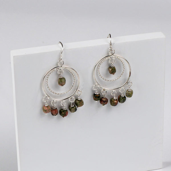 Unakite Chandbali | 92.5 silver earrings | size : small
