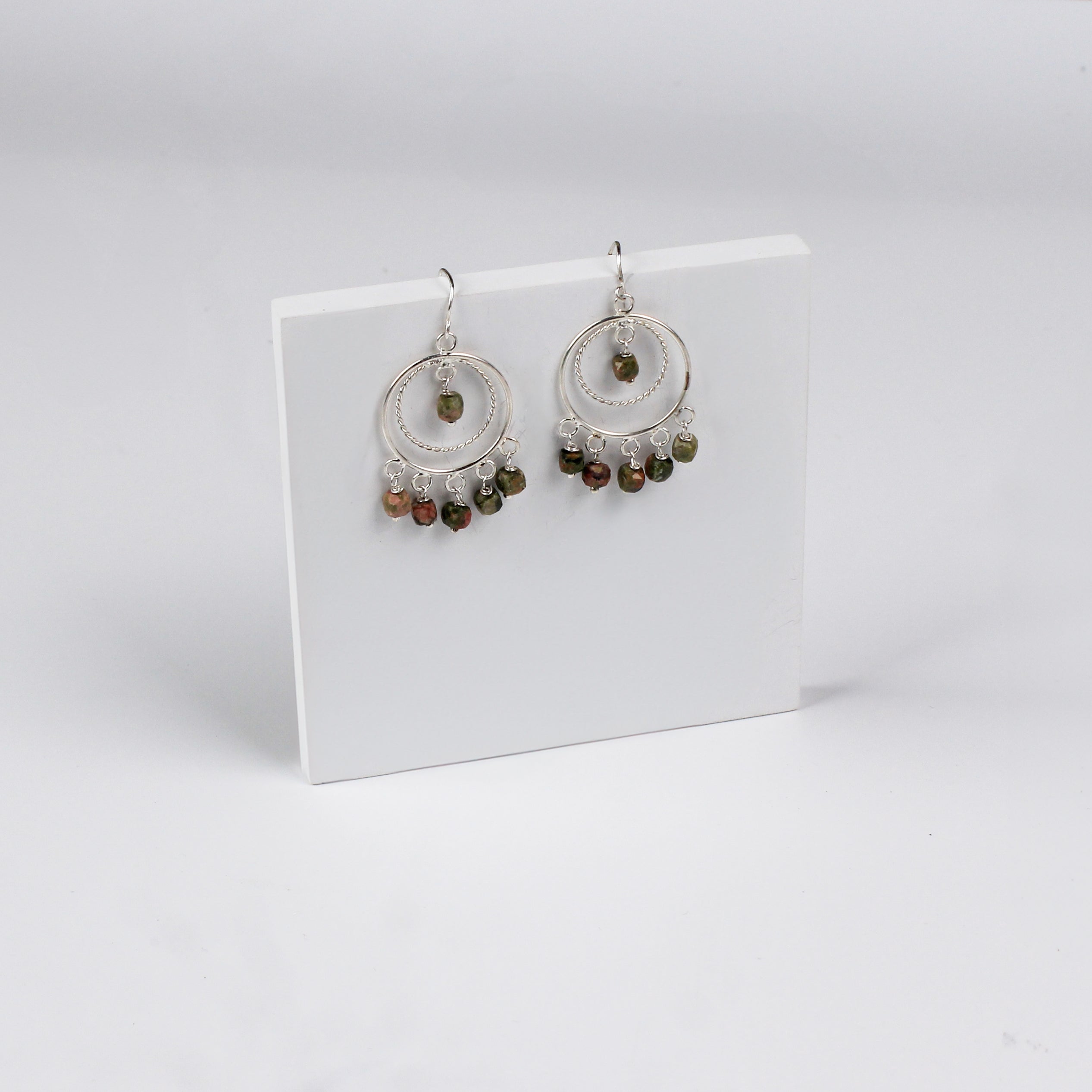 Unakite Chandbali | 92.5 silver earrings | size : small