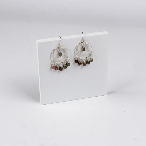 Unakite Chandbali | 92.5 silver earrings | size : small