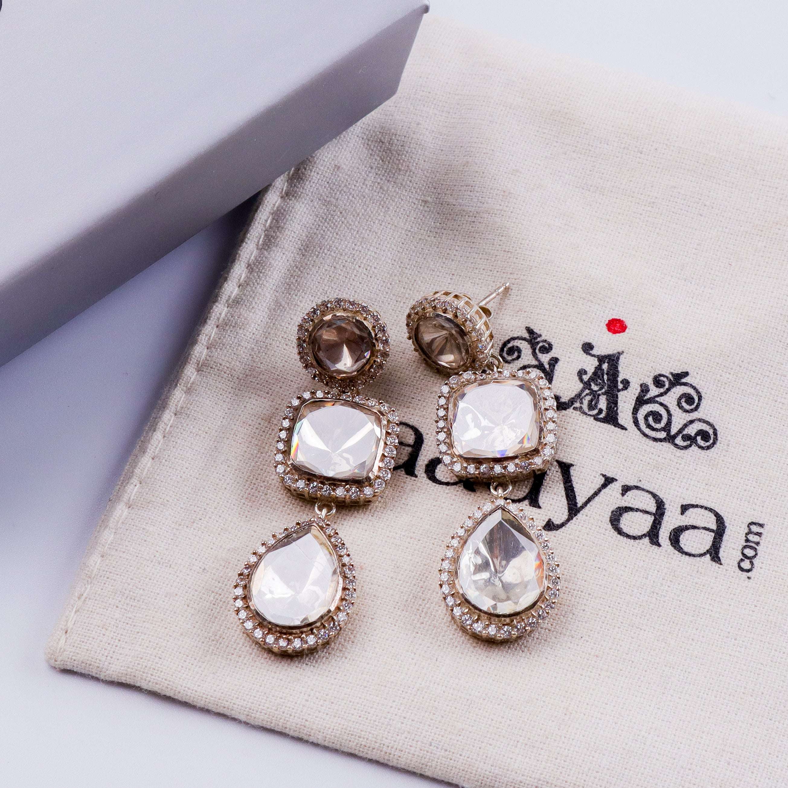 Statement Polki Silver Earring (Moissanite)