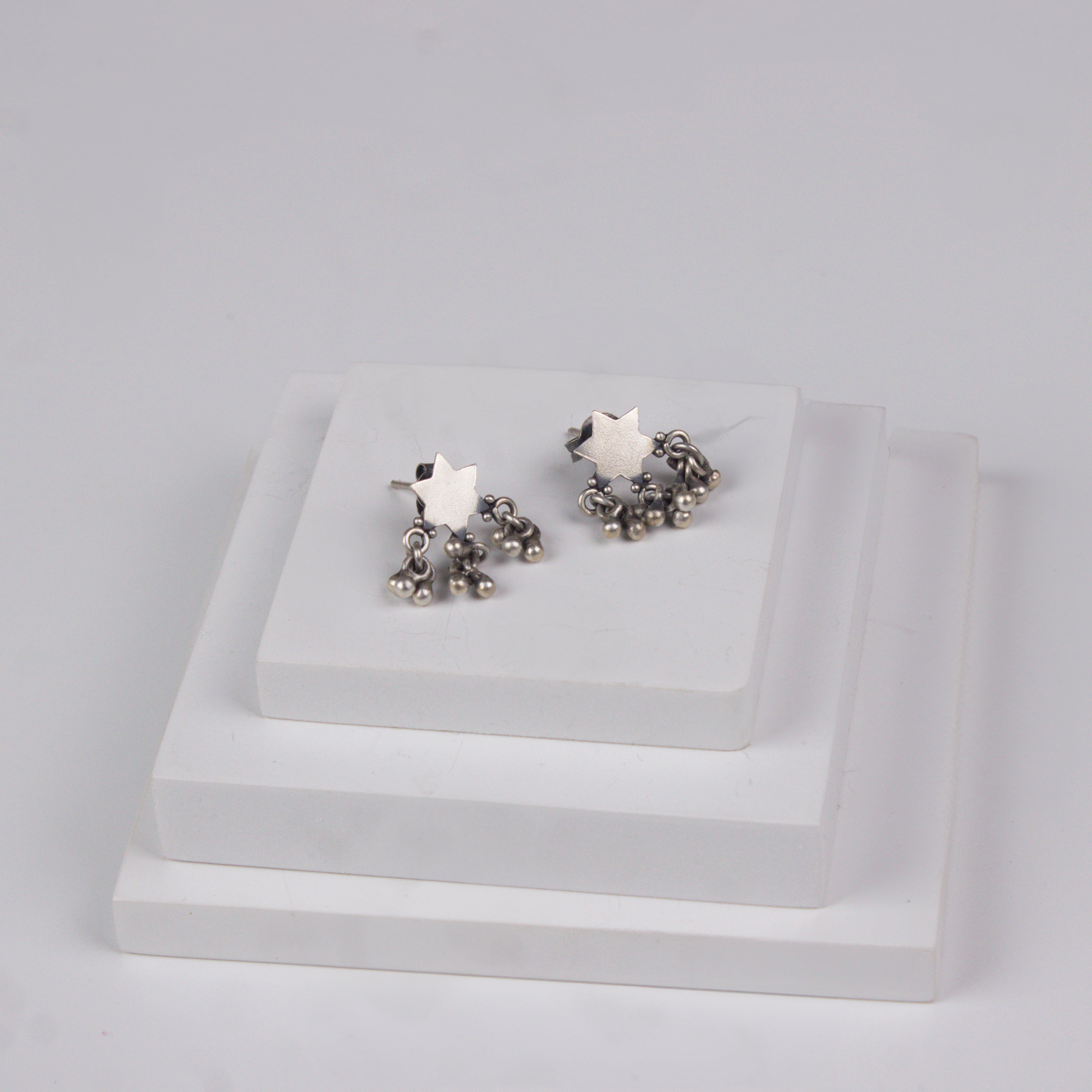 Silver Star with Ghungroo Motif Studs