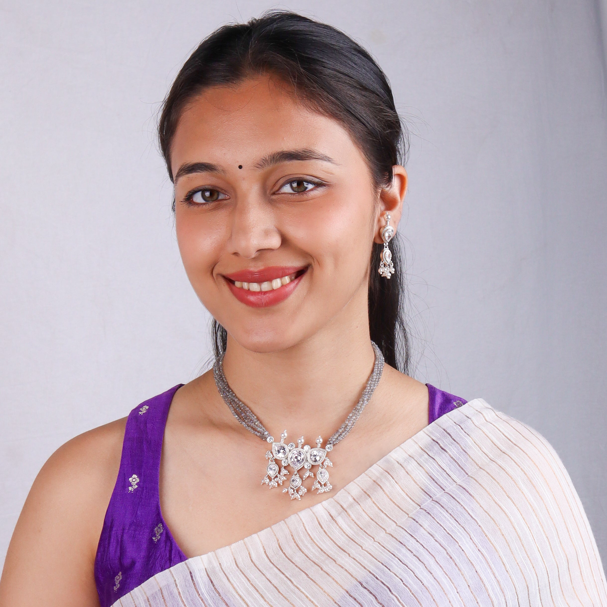 Silver CZ Tanmani Set with Labradorite