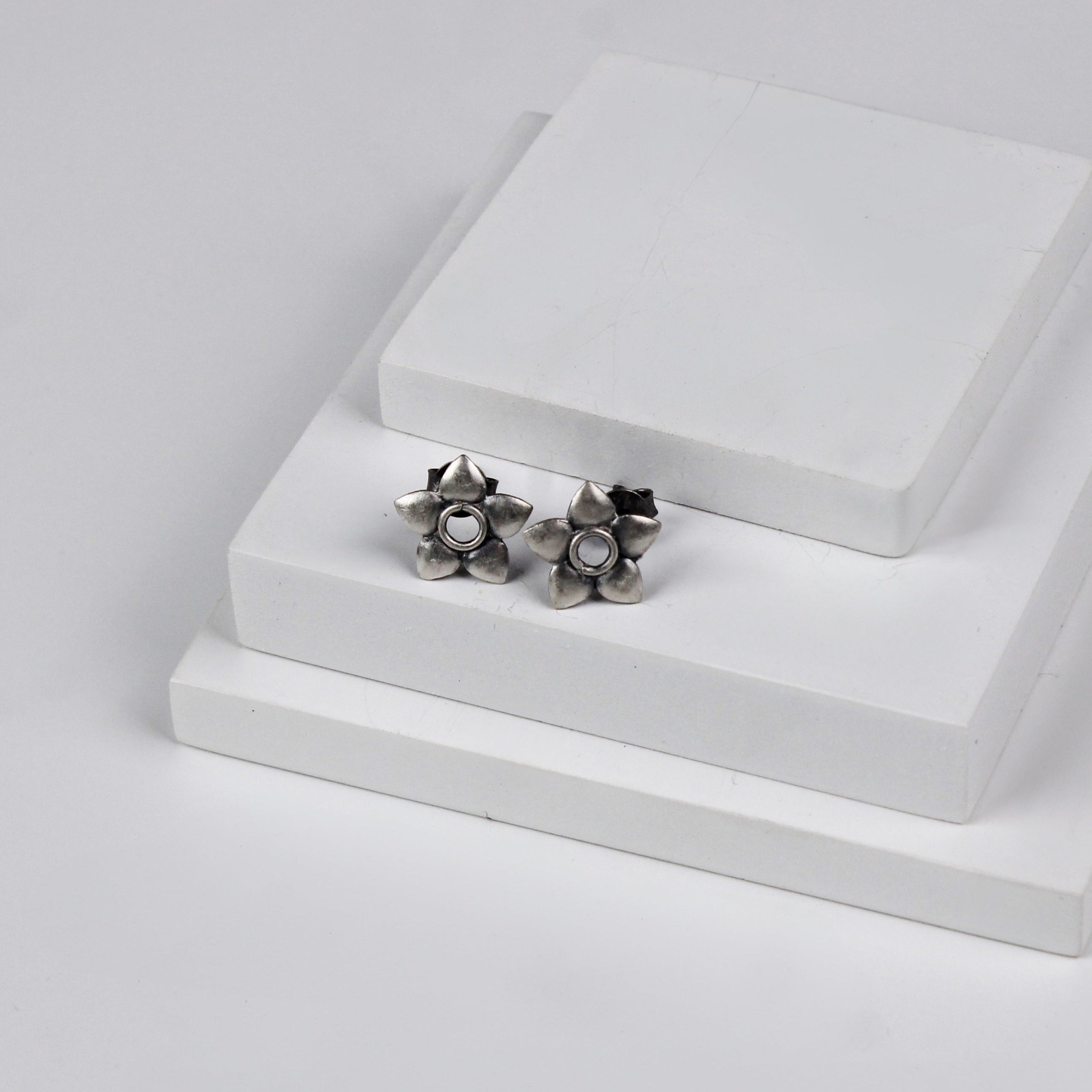 Silver Flower Motif Studs