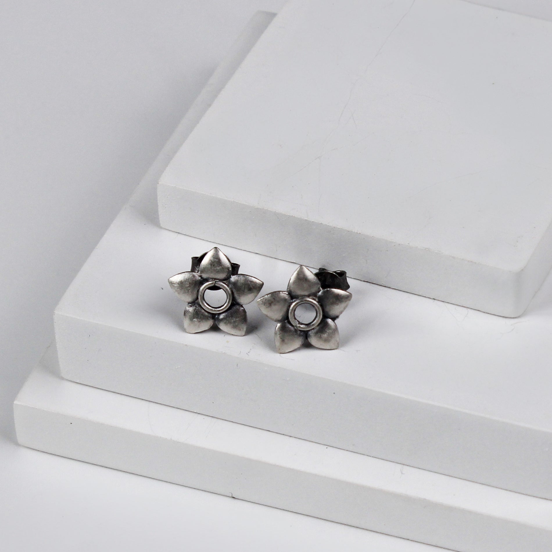 Silver Flower Motif Studs