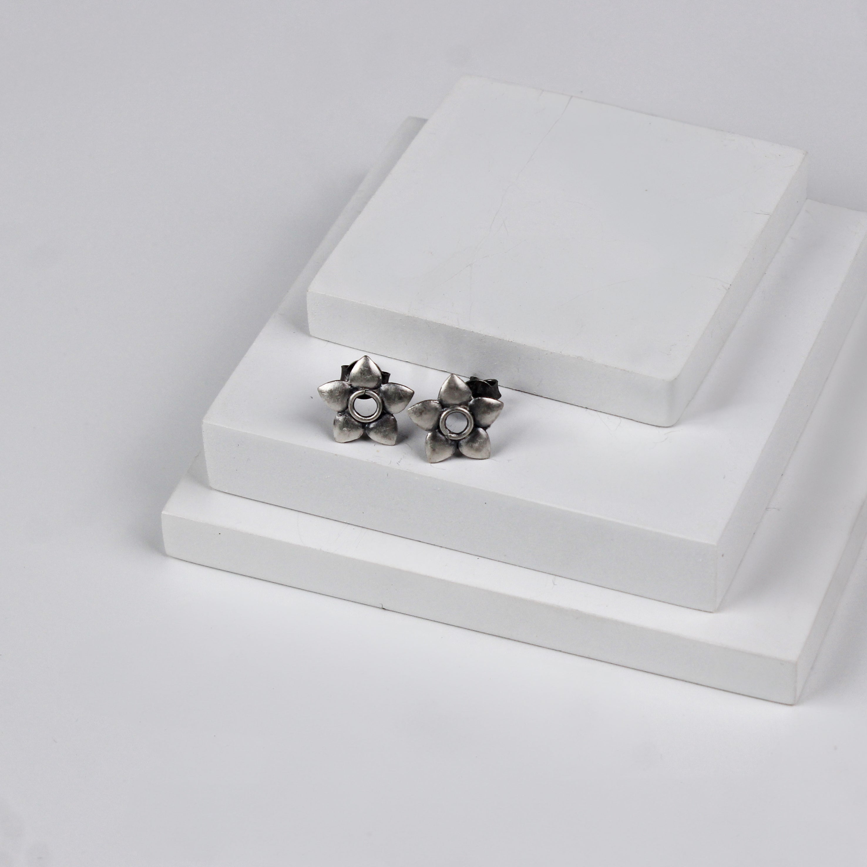 Silver Flower Motif Studs