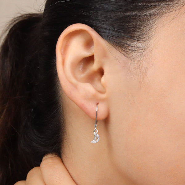 Crescent moon cubic zirconia silver earrings detailing