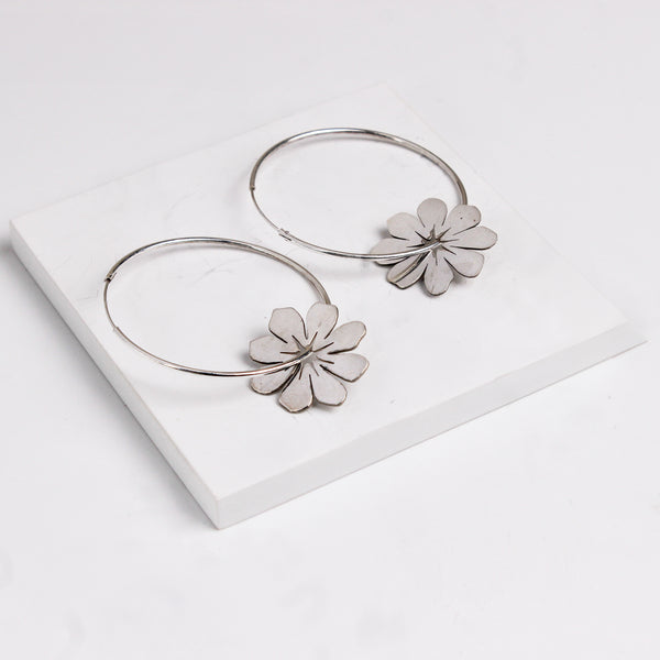 Silver Cosmos Flower Hoops earrings