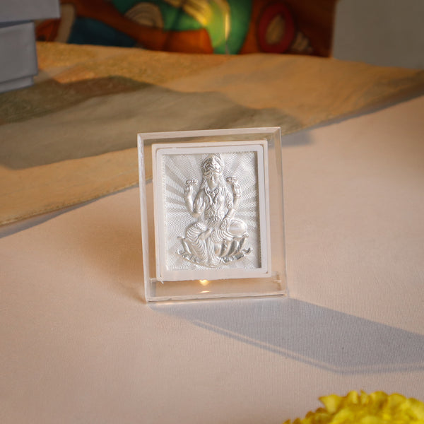 Silver Lakshmi deity frame for home decor