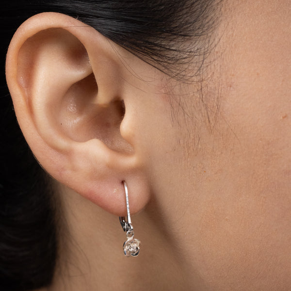 Floral rose silver earrings with cubic zirconia