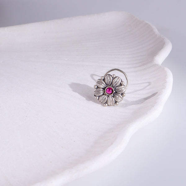 Red Stone Nose Pin | 92.5 Sterling Silver