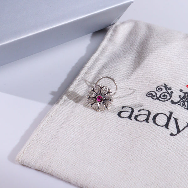 Red Stone Nose Pin | 92.5 Sterling Silver