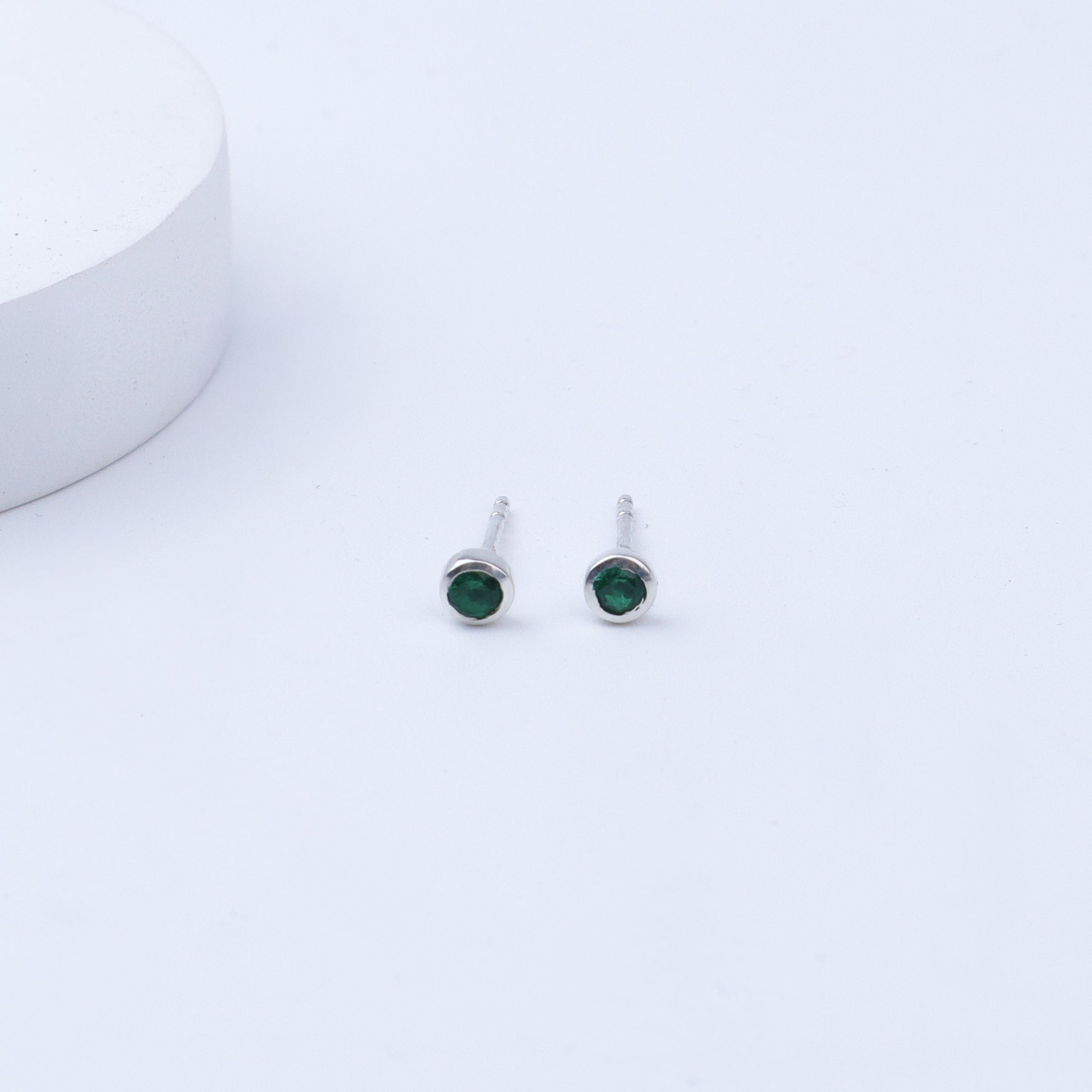 Tiny Green Studs | CZ | 92.5 Silver
