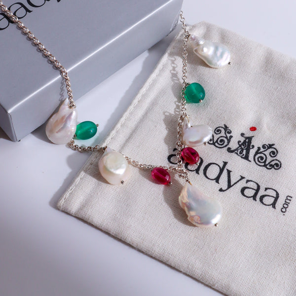 Silver Ruby Green Onyx Chain
