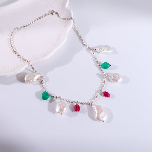 Silver Ruby Green Onyx Chain