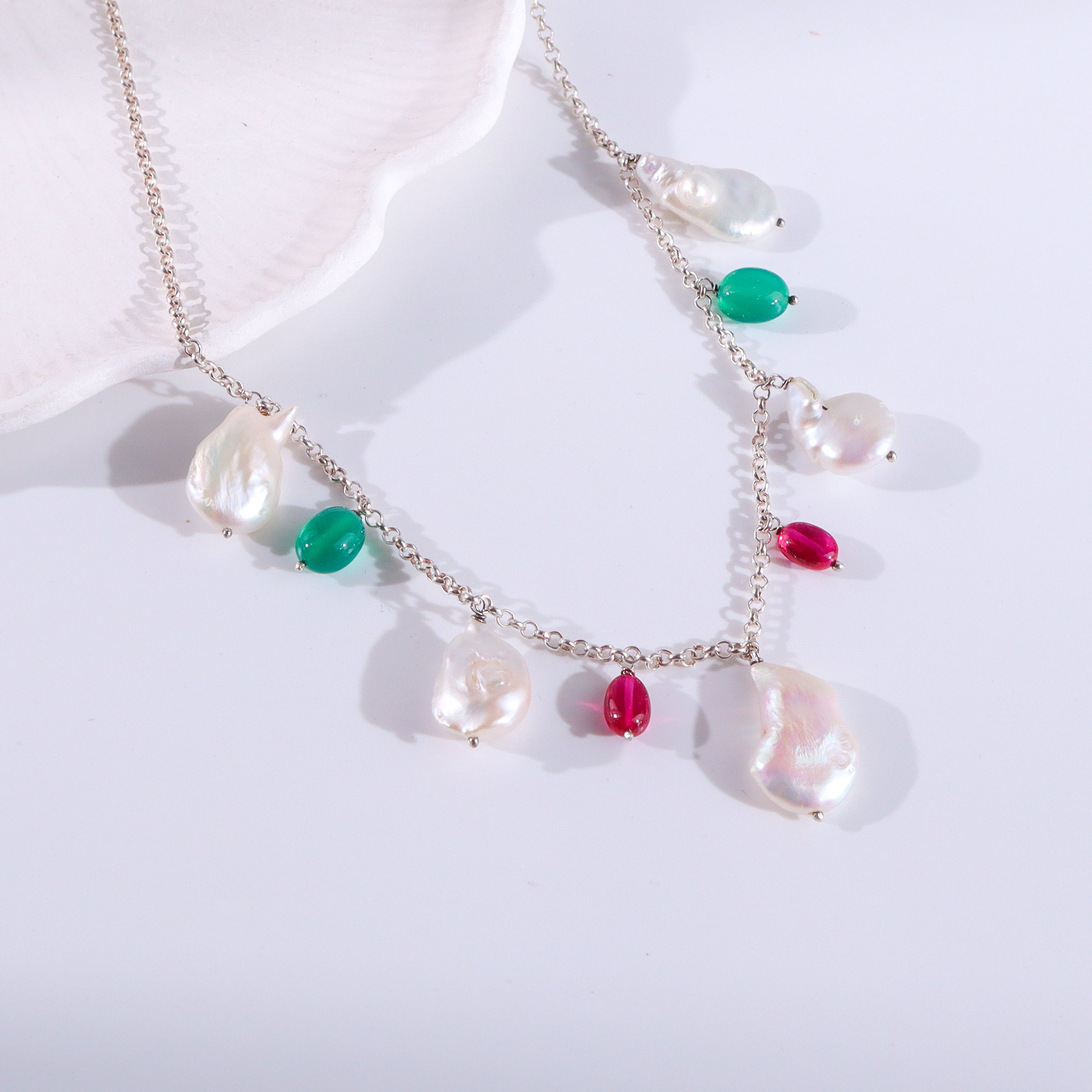 Silver Ruby Green Onyx Chain