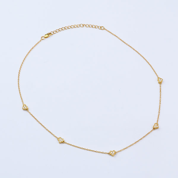 Silver CZ Studded Heart Motif Necklace | 92.5 Silver | 22K Gold Plated