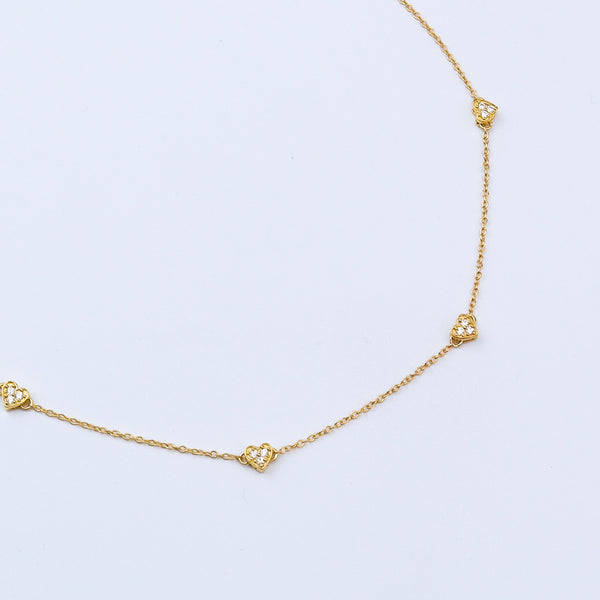 Silver CZ Studded Heart Motif Necklace | 92.5 Silver | 22K Gold Plated