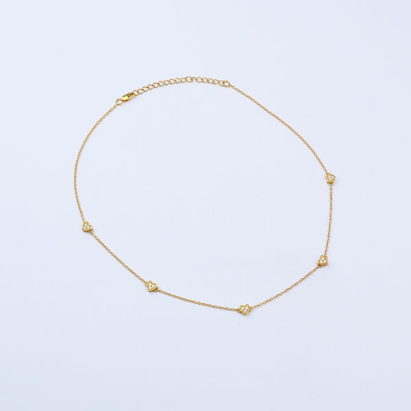 Silver CZ Studded Heart Motif Necklace | 92.5 Silver | 22K Gold Plated