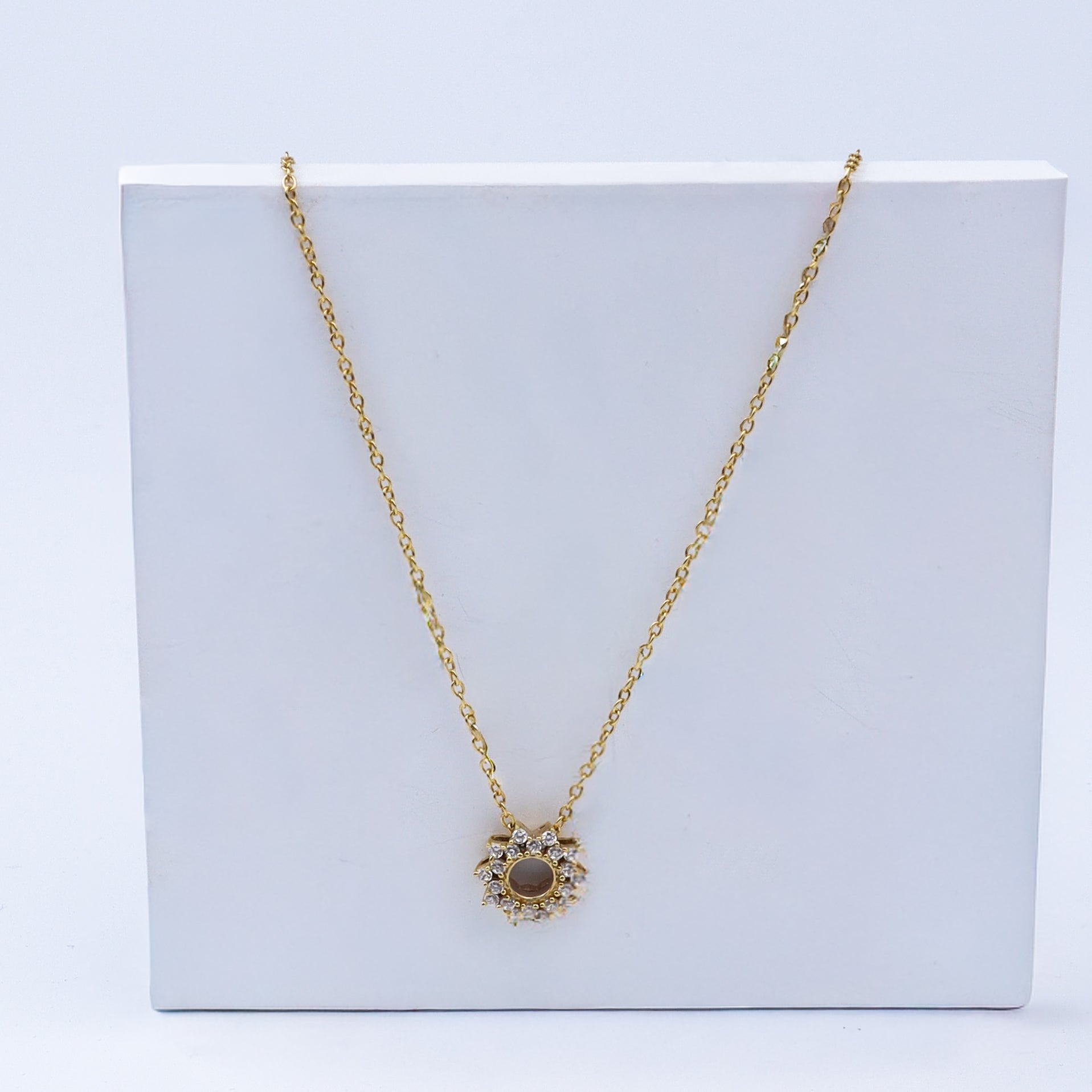 Silver CZ Sunburst Pendant Necklace| 92.5 Silver | 22K Gold Plated