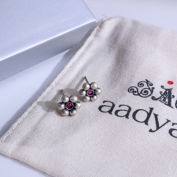 Pink Stone Kudi Earrings - Medium