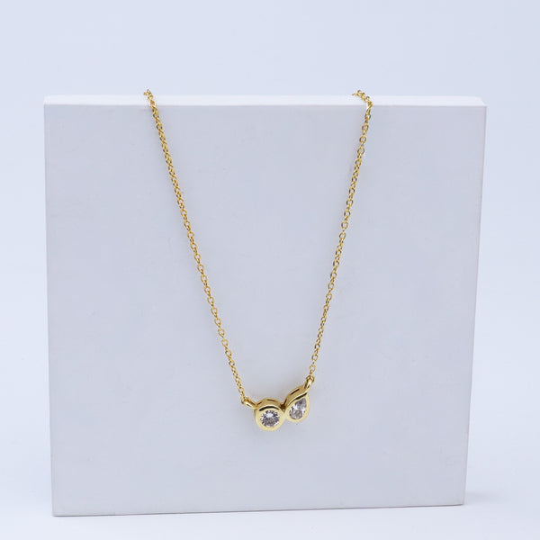 Silver Chain with Twin CZ Dots | 92.5 Silver | 22K Gold Plated