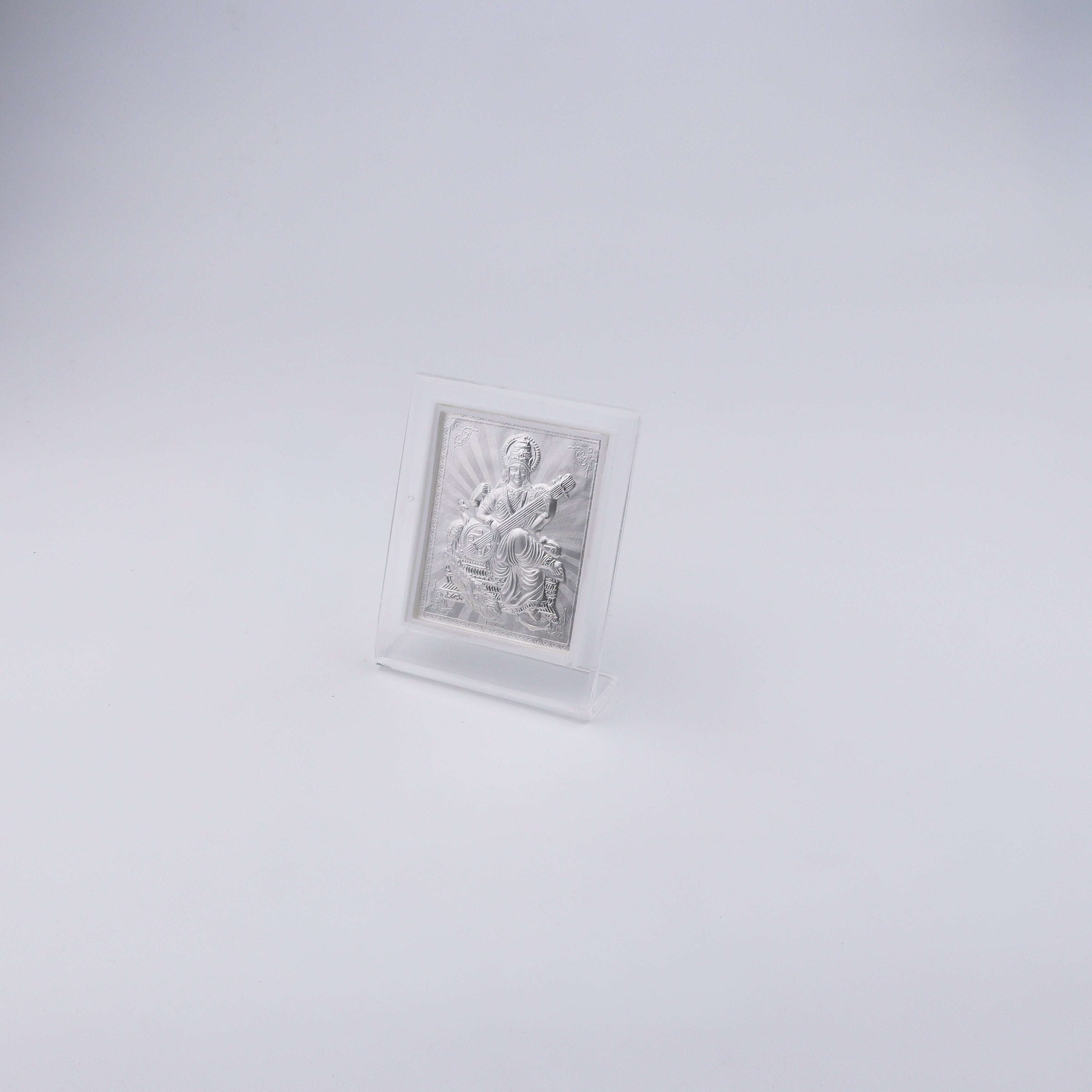 Silver Saraswati Devi Frame (Medium)