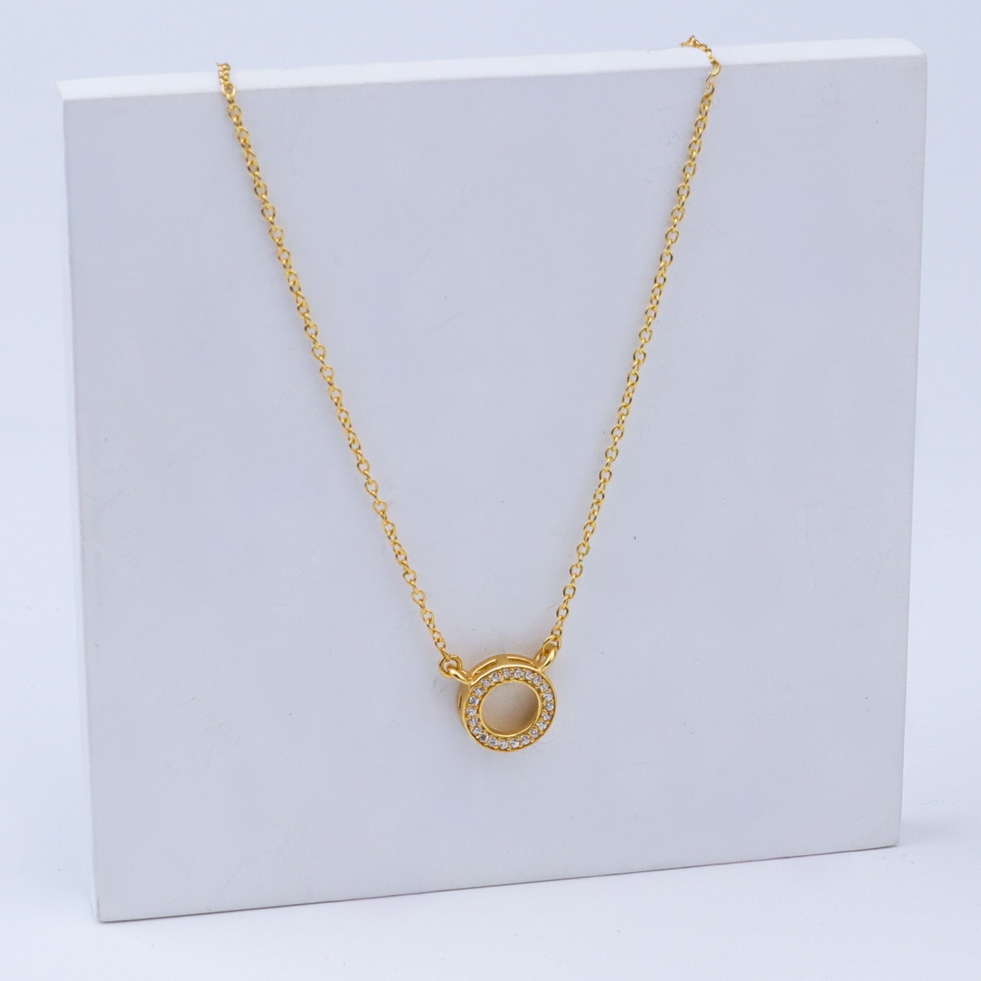 Silver Circle CZ Pendant Necklace | 92.5 Silver | 22K Gold Plated