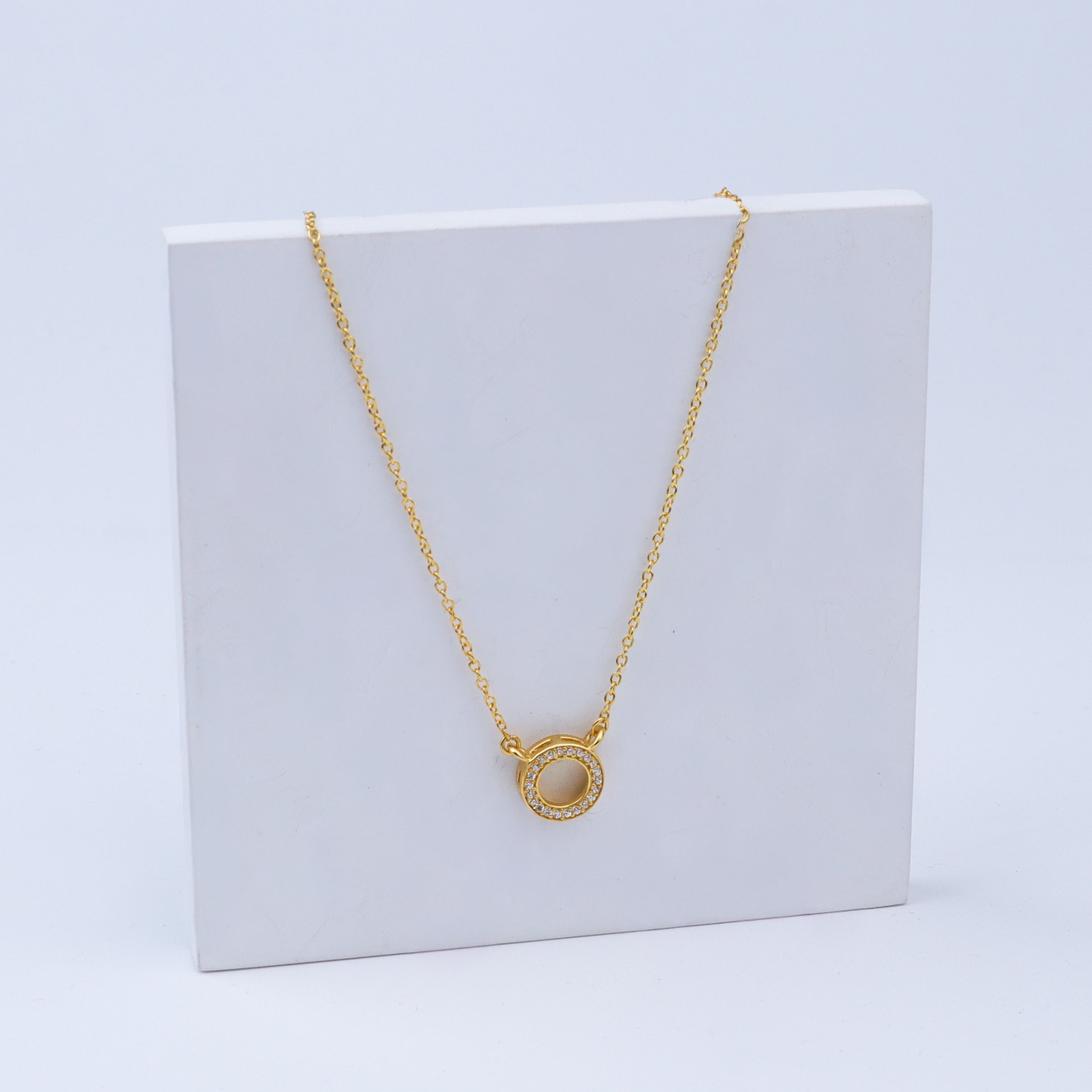 Silver Circle CZ Pendant Necklace | 92.5 Silver | 22K Gold Plated