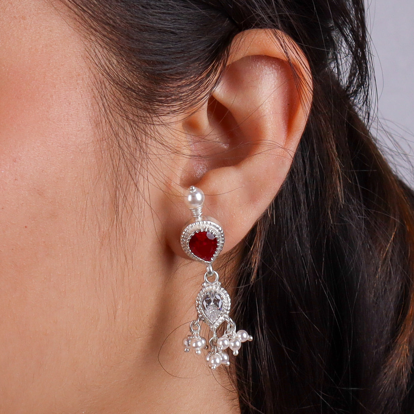 Silver Pink & White CZ Tanmani Set with Pearls