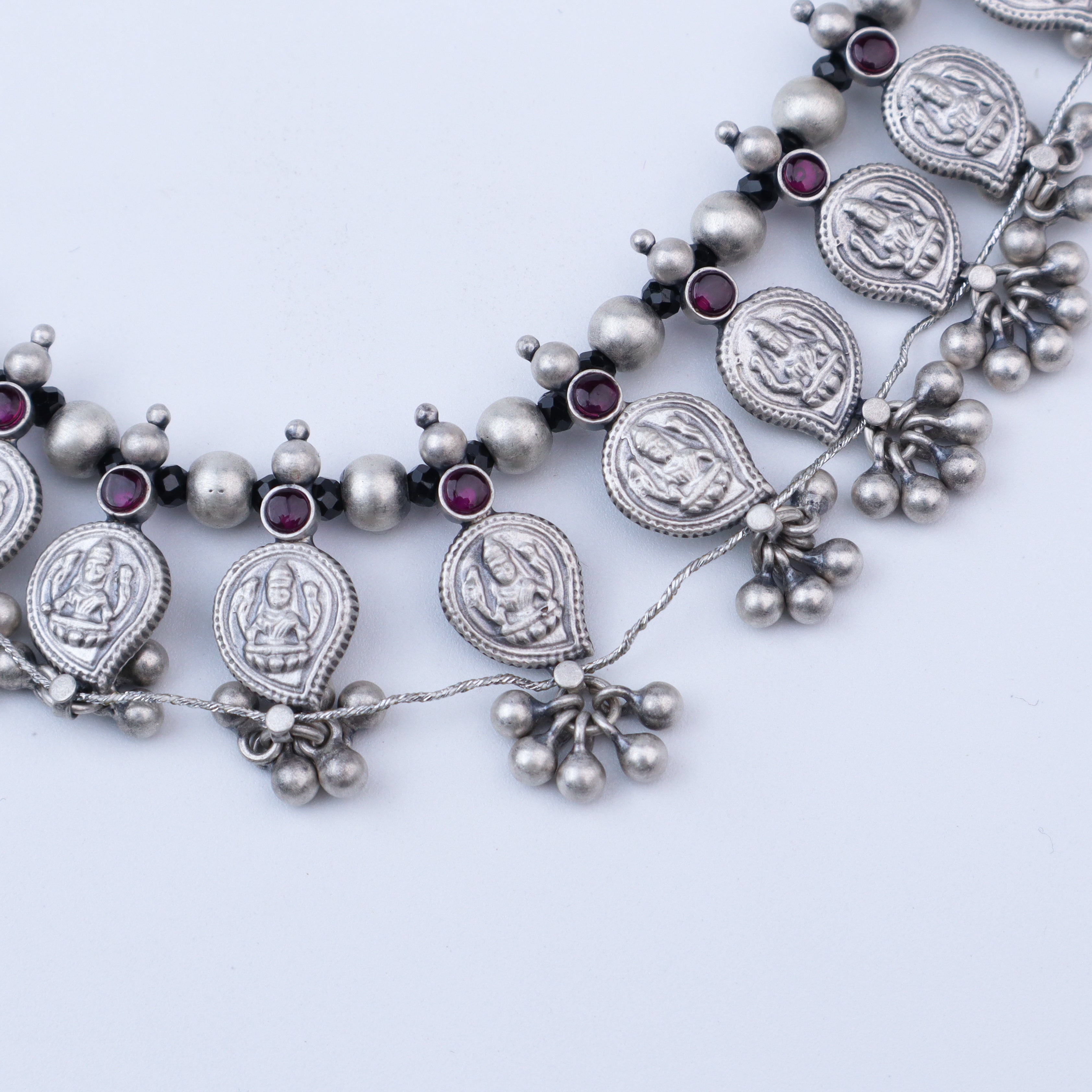 Silver Oxidized Mango Saaj with Black Spinels