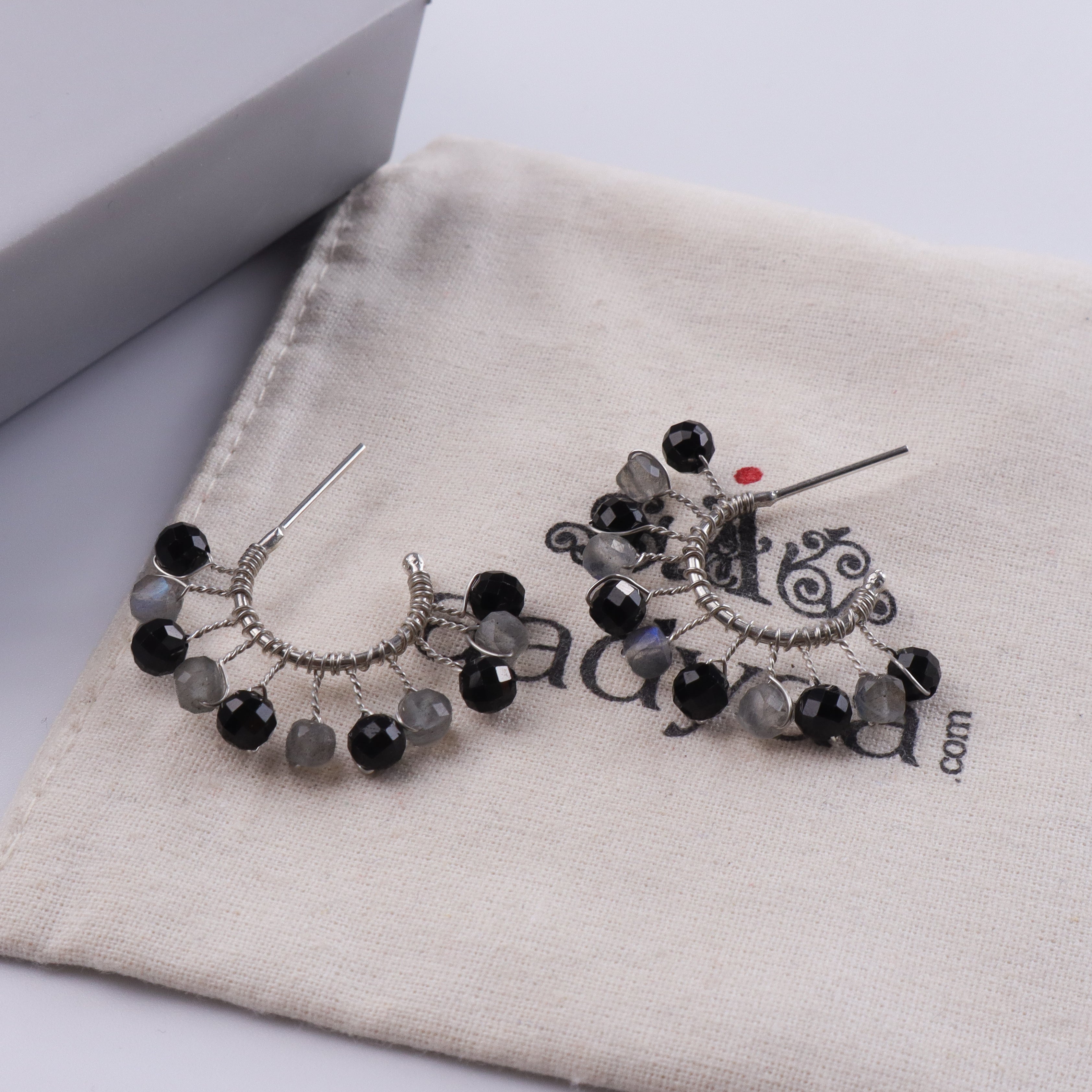 Labradorite & Black Spinel Hoops (Project Handmade)