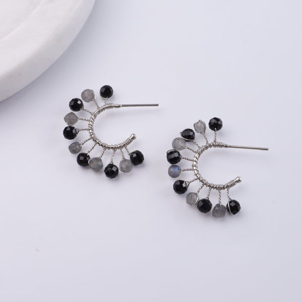 Labradorite & Black Spinel Hoops (Project Handmade)