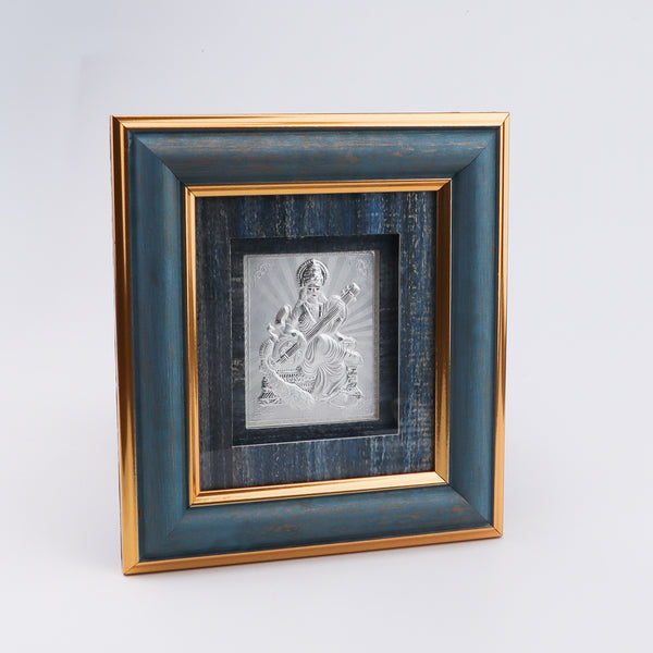 Black wooden frame with gold trim for Saraswati Devi artwork