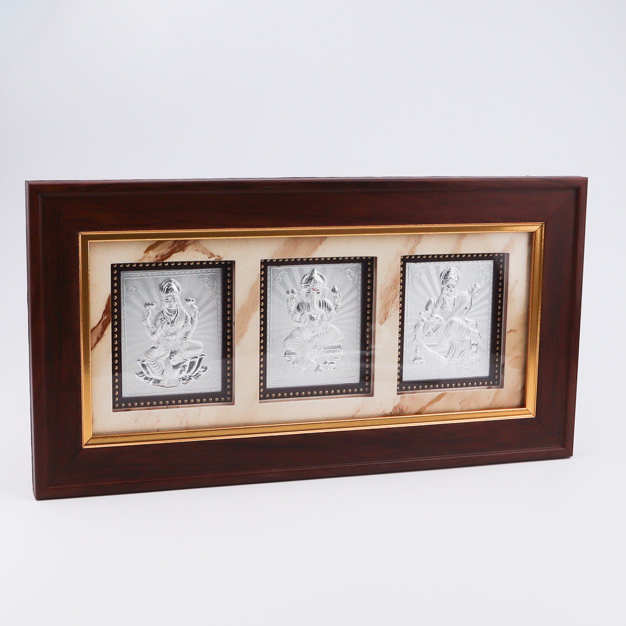 Silver Laxmi Ganpati Saraswati Frame (Big)